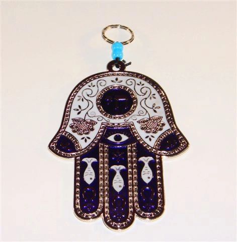 Wall Hanging 7 Inches Long Large Chamsah, Metal w/ Purple Enamel | The ...