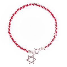 Sterling Silver Bracelet With Red String And Star Of David Charm Or Evil Eye