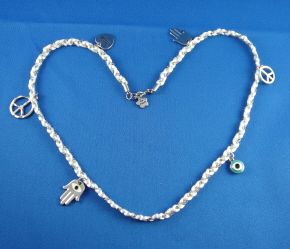 Bracelet/Necklace White With Silver Charms, 24 Inches Long