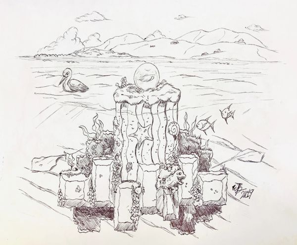 "Memories of Beef Island" Original Drawing by Walden Benjamin