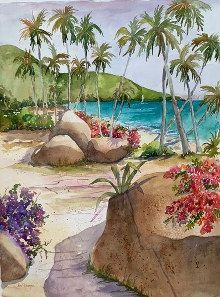 Boulders at the Beach - Original Watercolor Painting by Jinx Morgan