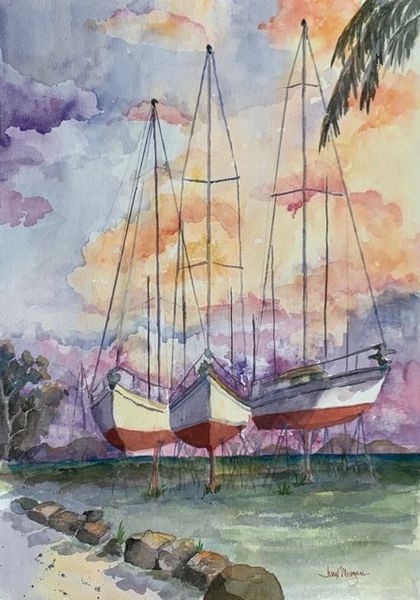 Sunrise at Nanny Cay - Original Watercolor Painting by Jinx Morgan