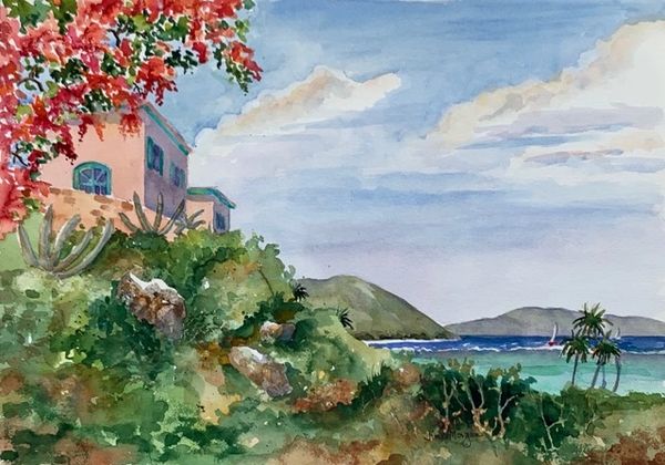 Marina Cay View - Original Watercolor Painting by Jinx Morgan