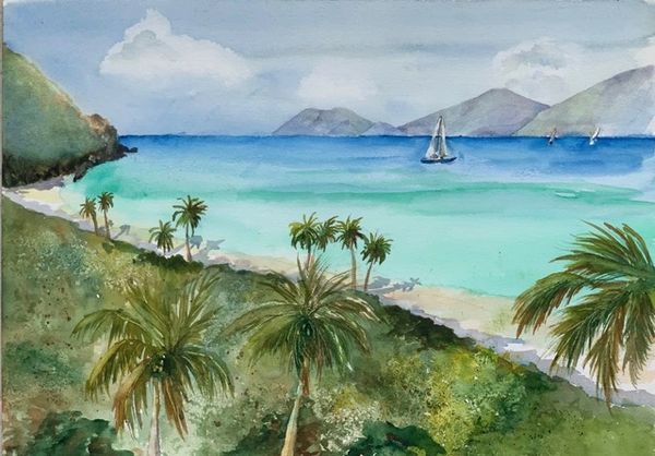 SOLD ** Above Long Bay - Original Watercolor Painting by Jinx Morgan
