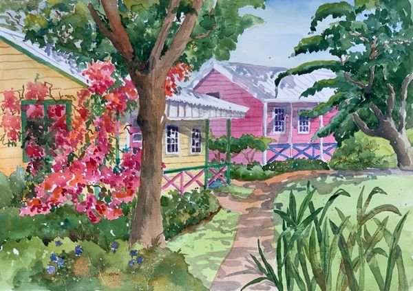 Calypso Cottages II - Original Watercolor Painting by Jinx Morgan