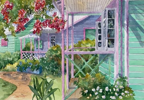 Calypso Cottages I - Original Watercolor Painting by Jinx Morgan
