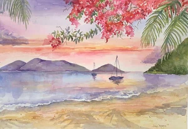 SOLD Sundown At Cane Garden Bay - Original Watercolor by Jinx Morgan