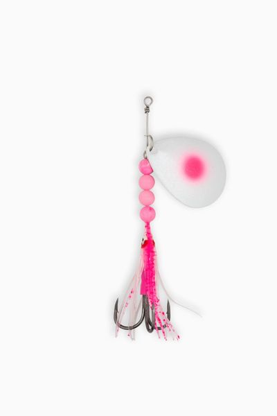 Salmon Spinner McOmie/'s UV Bubblegum Pink Dot//Pearl w//Hoochie#0406-1400