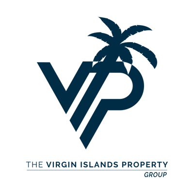 Navy blue Virgin Islands Property Group logo with palm tree in the middle.