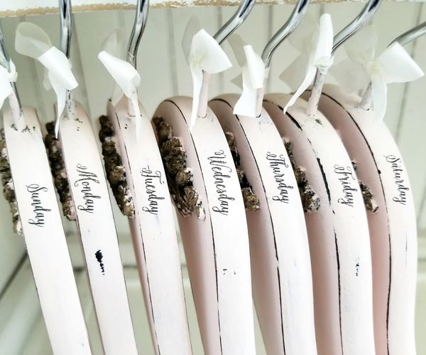 Days of the Week Set of 7 Engraved Wooden Clothes Hangers Sturdy