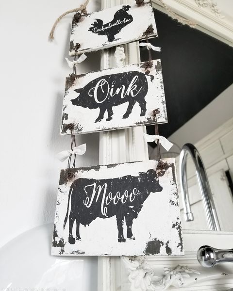 Jetec 3 Pieces Farmhouse Kitchen Signs Cow Rooster and Pig Decors 5.5 x 3.9 Inch Rustic Wooden Signs Country Wall Decorations for Kitchen Wall Decor and Home Decor Distressed Colors