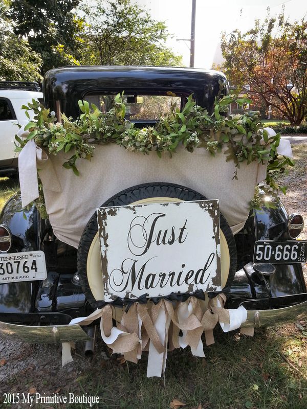 rustic just married sign