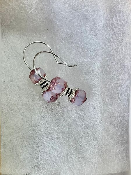 Czech Lilac glass beaded earrings