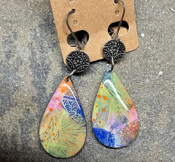 Spring Denim Painted Wooden Earrings