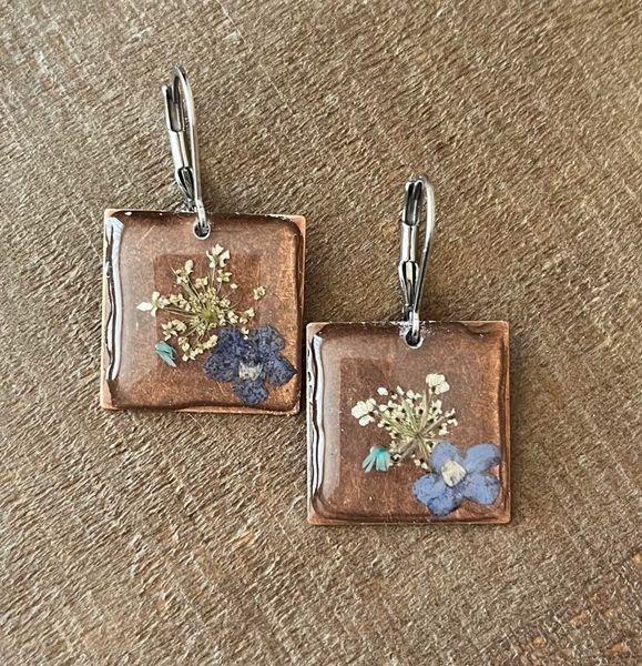 Queen Anne's Lace, Forget Me Not Copper Earrings