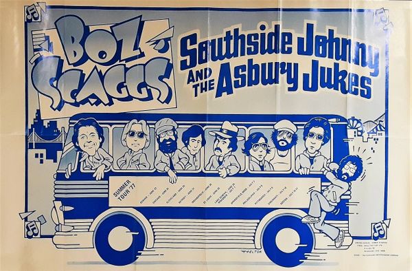 Authentic Original 1977 Boz Scaggs, Southside Johnny & The Asbury Jukes Summer Tour 1977 Concert Poster With Certification