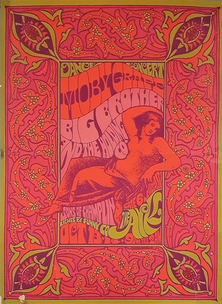 Authentic Original 1967 Dance Concert Moby Grape, Big Brother & the Holding Company, Sons of Champlin at The Ark Gate 6 Sausalito October 1967 John Lichtenwalner Concert Poster 22 X 16 With Certification