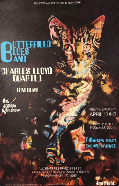 Original 1968 Butterfield Blues and Charles Lloyd Quartet Fillmore East April 12 & 13 Concert Poster