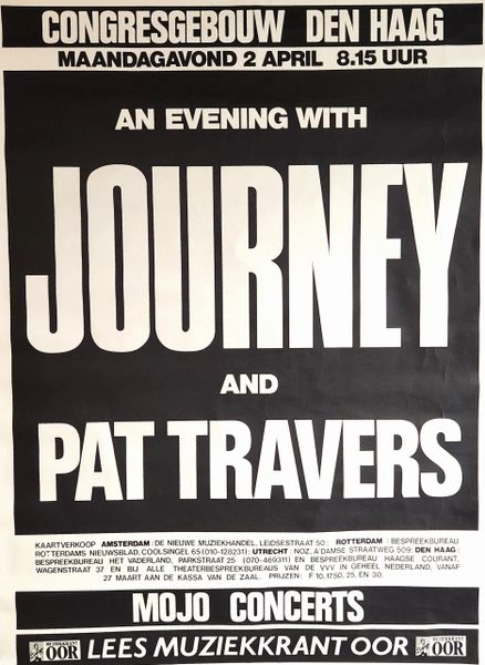 Original 1979 Journey and Pat Travers World Forum The Hague Congresgebouw Den Haag Mojo Concerts NETHERLANDS April 02 1979 Over-sized Concert Poster