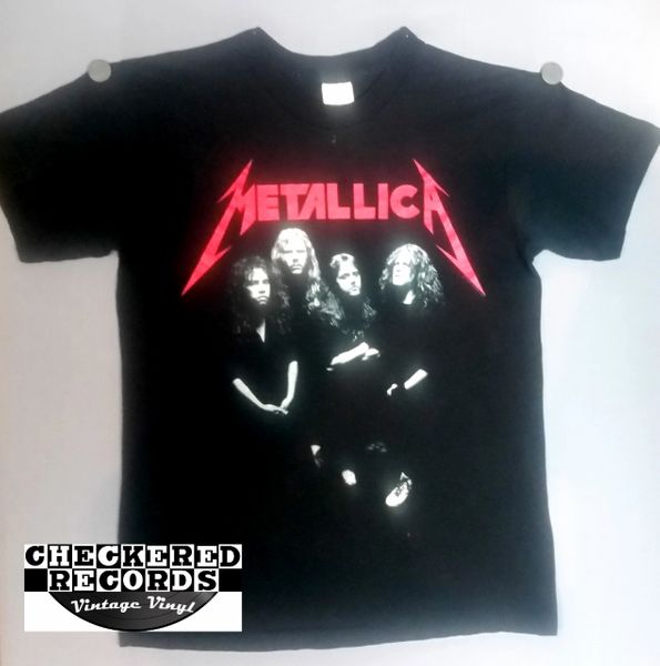 Vintage 1988 Metallica Justice For Band Photo Concert Tour T-Shirt Hugger T-Shirt Large | Checkered Records Record Album Aurora IL Naperville IL