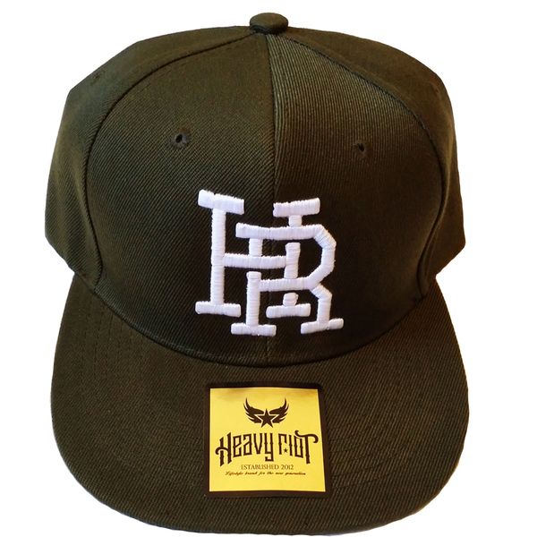 Olive green HR snapback cap with 3D embroidery