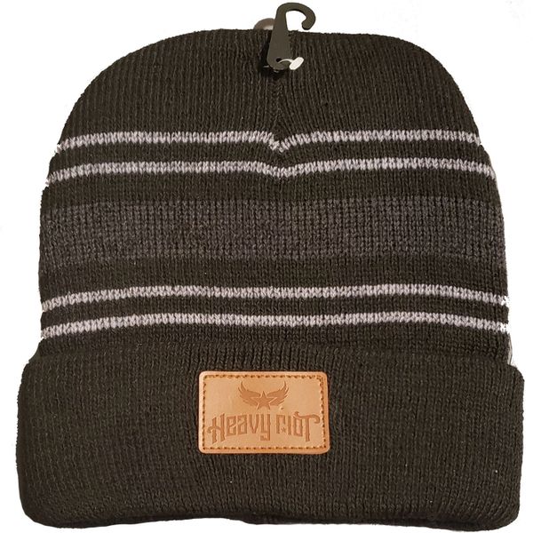 Charcoal gray beanie with light gray stripes