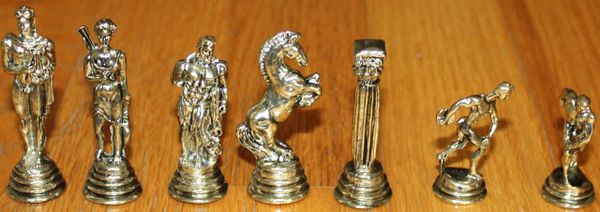 Molded Metal Silver & Brass Color Ancient Greek Chess Figures