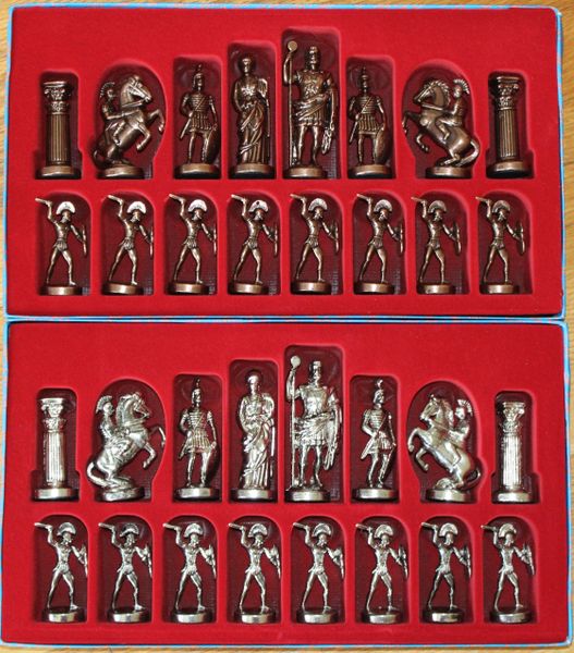 Molded Metal Silver & Copper Color Large Ancient Roman Chess Figures