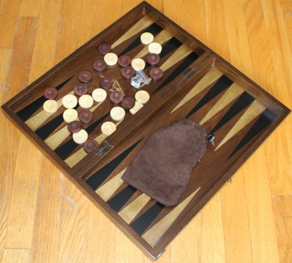 19" Handmade Wood & Mother of Pearl Inlaid Stained Wood Backgammon & Checkers Set