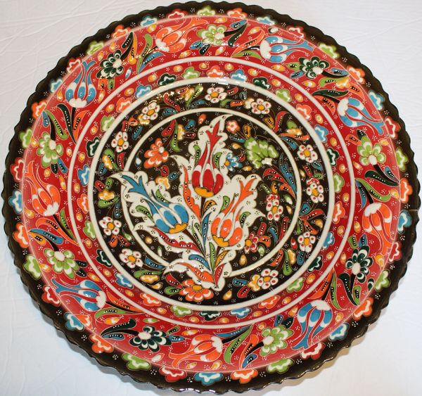 16" (40cm) Handmade Turkish Iznik Raised Tulip & Floral Pattern Ceramic Plate