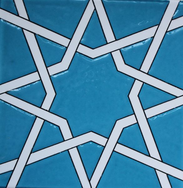 Seljuck/Iznik Raised Floral & Geometric Pattern 8"x8" Turkish Ceramic Tile 