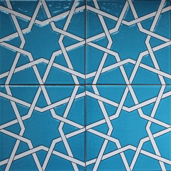 12 Ottoman/Seljuk Pattern 8"x8" Turkish Turquoise & Blue Raised Ceramic Tile 