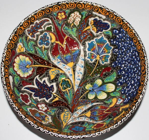 10"x3 1/2" Turkish Handmade Iznik Raised Floral Pattern Fine China Bowl