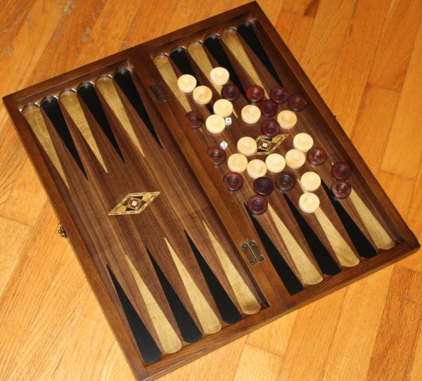 19" Handmade Mother of Pearl Inlaid Stained Wood Backgammon & Checkers Set