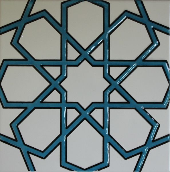 White & Blue Turkish Iznik Geometric Pattern 8"x8" Tile