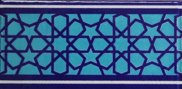 4"x8" Turkish Blue Iznik Geometric Pattern Ceramic Corner Tile