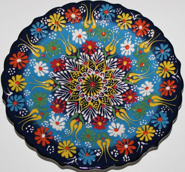 7" (18cm) Turkish Blue Iznik Floral Pattern Ceramic Cini Plate