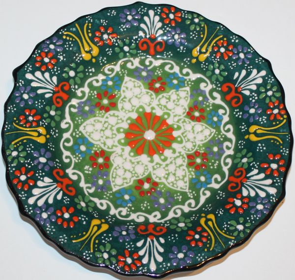 7" (18cm) Turkish Handmade Green Iznik Raised Floral Pattern Plate