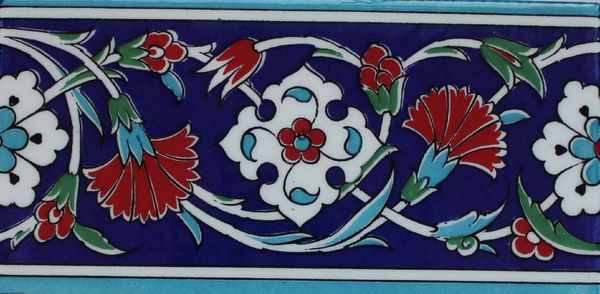 4"x8" Turkish Iznik Carnation & Floral Pattern Ceramic Tile Border