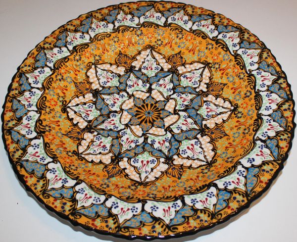 16" (40cm) Handmade Turkish Iznik Raised Floral Pattern Ceramic Plate