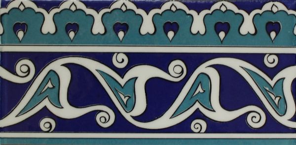 4"x8" Turkish Blue Iznik Floral Pattern Ceramic Tile Border