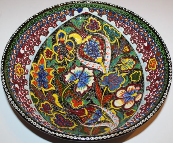 12"x4" Turkish Handmade Iznik Raised Floral Pattern Fine China Bowl