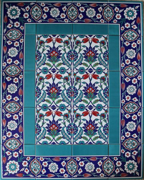 Iznik Tulip & Carnation Pattern 32"x40" Turkish Ceramic Tile MURAL PANEL