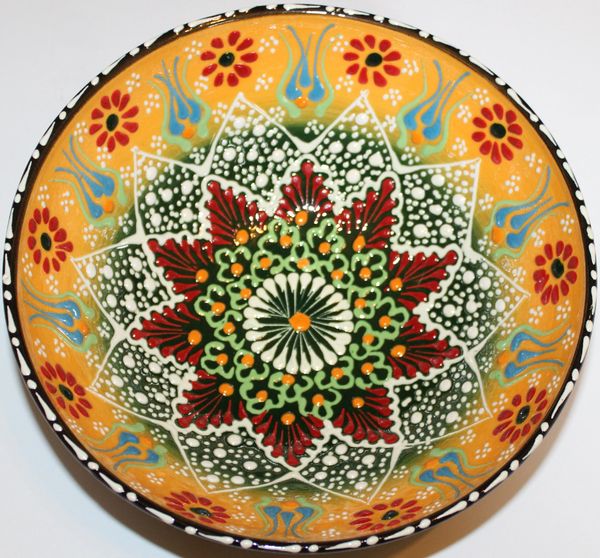 8"x3" Handmade Turkish Iznik Raised Tulip Pattern Ceramic Bowl