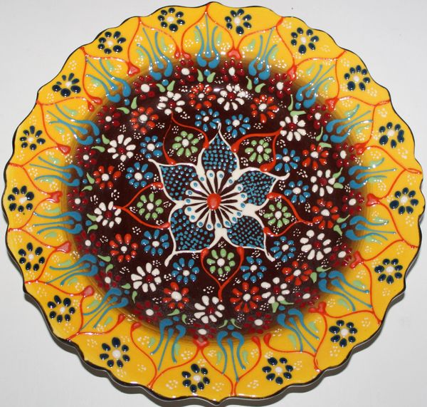 10" (25cm) Handmade Turkish Iznik Raised Floral Pattern Ceramic Plate