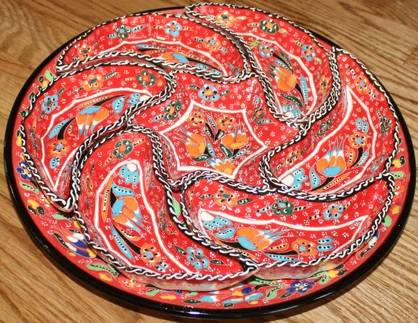 Turkish Iznik Raised Floral Pattern Hand-made Ceramic Red 8 pcs. Appetizer Set