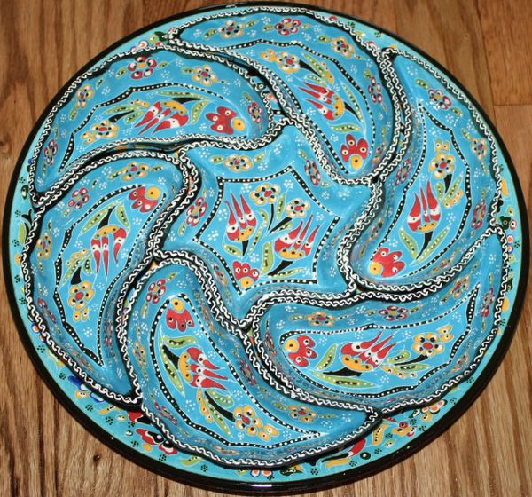 Turkish Blue Iznik Raised Floral Pattern Hand-made Ceramic 8 pcs. Appetizer Set