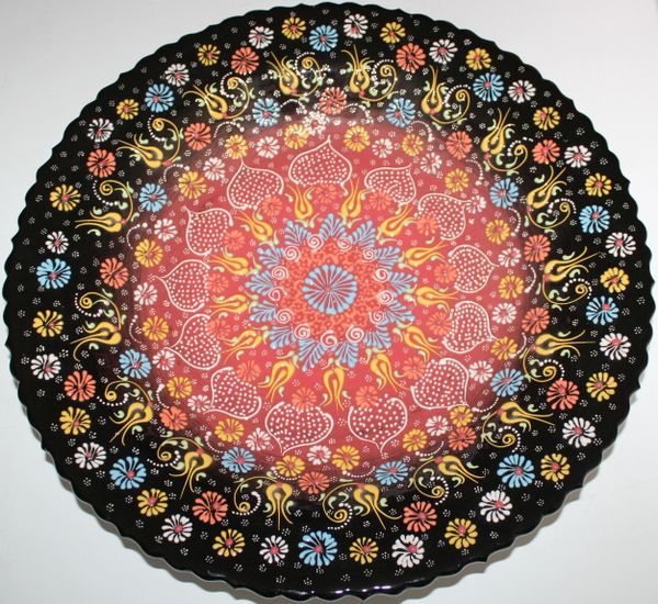 16" (40cm) Handmade Turkish Iznik Red Tulip & Floral Pattern Ceramic Plate