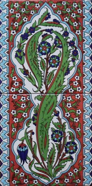 8"x16" Turkish Hand-painted Iznik Floral Pattern Ceramic Tile Set