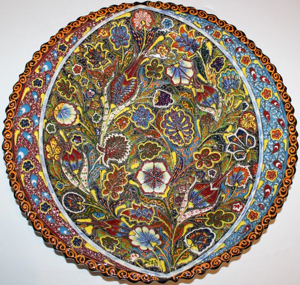 16" (40cm) Handmade Turkish Detailed Iznik Pattern Ceramic Plate